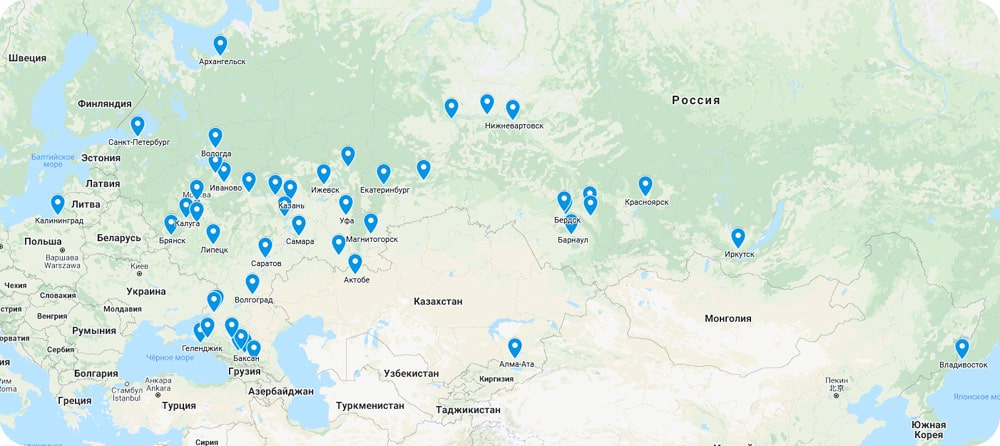Карта городов присутствия ФДТ